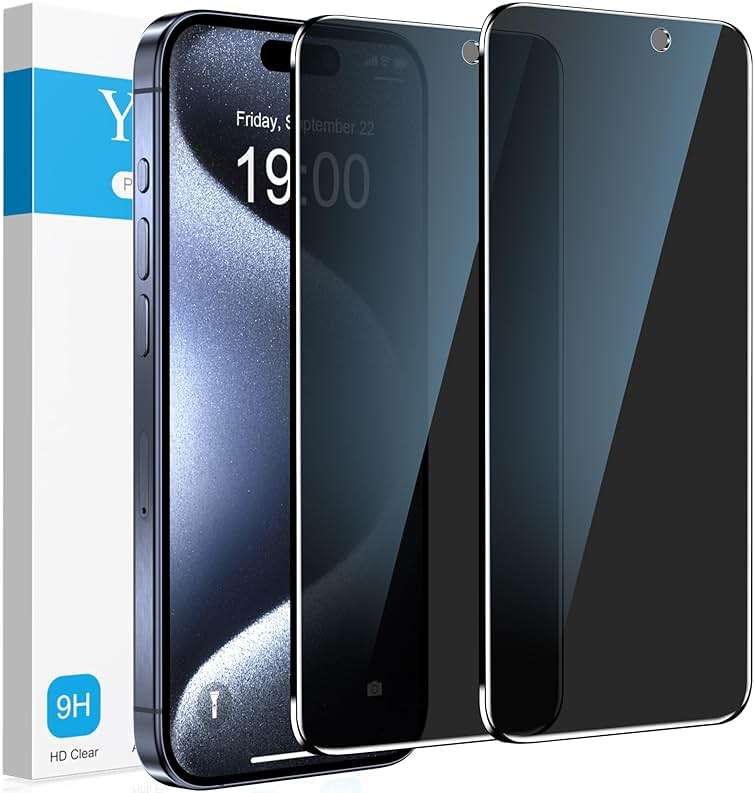 YMHML 2 Pack for iPhone 15 Pro/iPhone 16 / iPhone 15 Privacy Screen Protector Tempered Glass, Anti Spy Case Friendly Private Film Accessories - Image 1