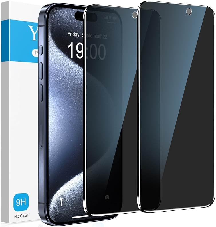 YMHML 2 Pack for iPhone 15 Pro/iPhone 16 / iPhone 15 Privacy Screen Protector Tempered Glass, Anti Spy Case Friendly Private Film Accessories - Product Image