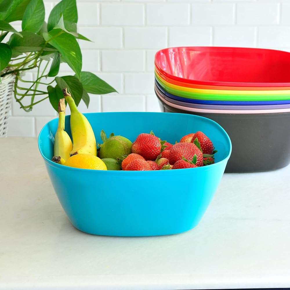 Youngever 9 Pack 120 Ounce Plastic Mixing and Serving Bowls, Square Popcorn Bowls, Salad Bowls, Chip and Dip Serving Bowls (Rainbow Color) - Image 4
