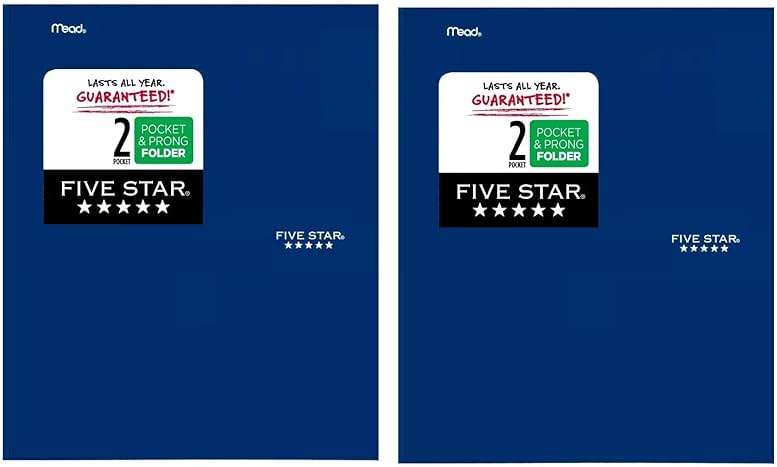Five Star Prong and Pocket Navy Blue Portfolio Folders, 11-5/8" x 9-5/8" 2-Pack, - Image 1