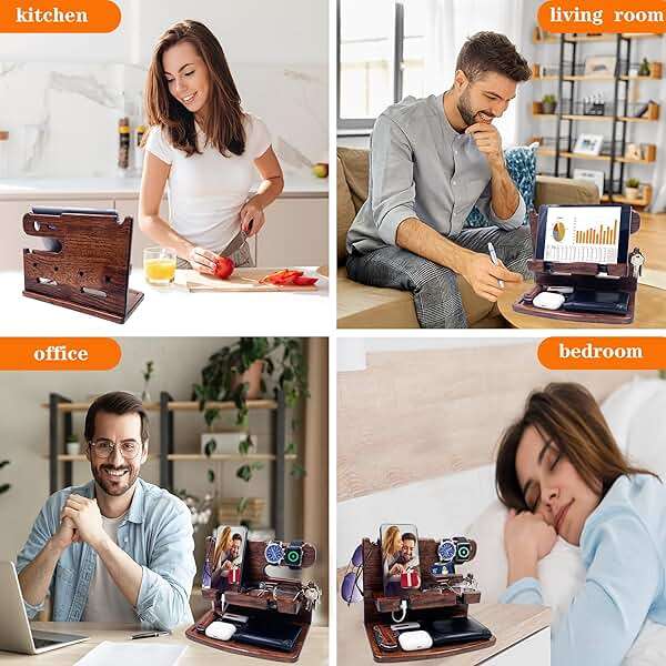 VEIYAILU Gifts for Men Women Dad Husband Boyfriend Wood Phone Docking Station Nightstand Organizer for Men Birthday Gifts (Dark Brown) - Image 3