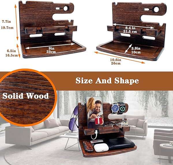 VEIYAILU Gifts for Men Women Dad Husband Boyfriend Wood Phone Docking Station Nightstand Organizer for Men Birthday Gifts (Dark Brown) - Image 4