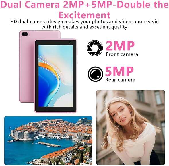 IWEGGO Android 14 Tablet with Case, 7 Inch 8GB RAM+32GB ROM/ 1TB Expandable Computer, 5MP Camera Tablets, 1.6Ghz Quad-core Processor, 3000mAH Battery Tablet PC, 5G WiFi, Games 7'' Android Laptop Pink - Image 6