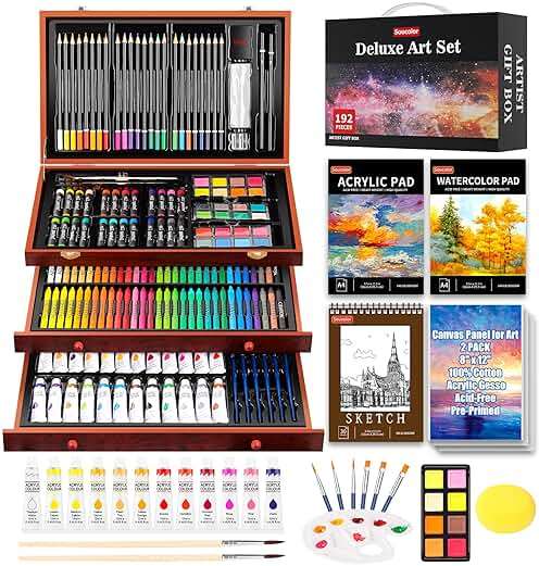 Soucolor Art Supplies, 192-Pack Deluxe Art Set Drawing Painting Supplies Kit with Acrylic Pad, Watercolor Pad, Sketch Book, Canvases, Acrylic Paint, Crayons, Pencils, Gifts for Artist Adults Teen Kids - Image 1