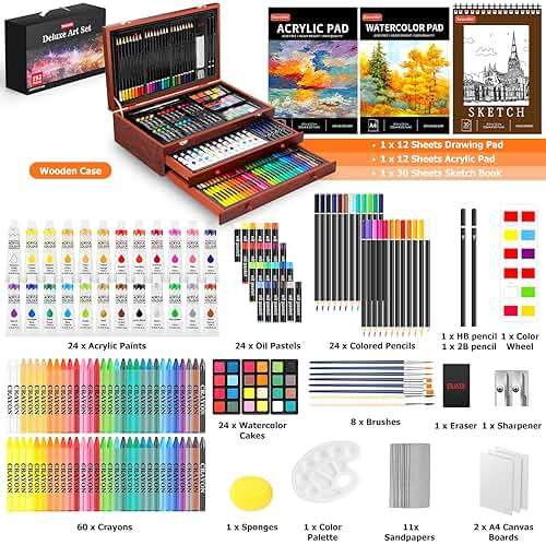 Soucolor Art Supplies, 192-Pack Deluxe Art Set Drawing Painting Supplies Kit with Acrylic Pad, Watercolor Pad, Sketch Book, Canvases, Acrylic Paint, Crayons, Pencils, Gifts for Artist Adults Teen Kids - Image 2