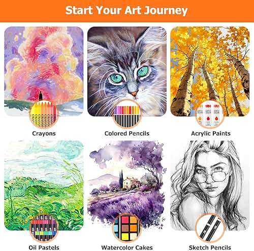 Soucolor Art Supplies, 192-Pack Deluxe Art Set Drawing Painting Supplies Kit with Acrylic Pad, Watercolor Pad, Sketch Book, Canvases, Acrylic Paint, Crayons, Pencils, Gifts for Artist Adults Teen Kids - Image 6