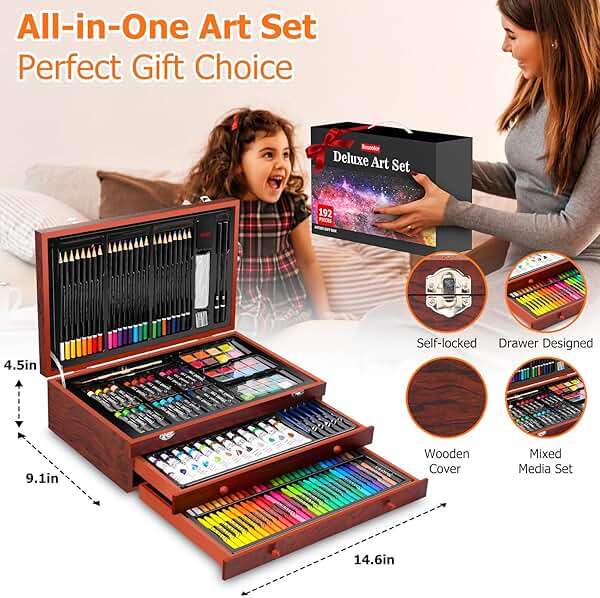 Soucolor Art Supplies, 192-Pack Deluxe Art Set Drawing Painting Supplies Kit with Acrylic Pad, Watercolor Pad, Sketch Book, Canvases, Acrylic Paint, Crayons, Pencils, Gifts for Artist Adults Teen Kids - Image 7