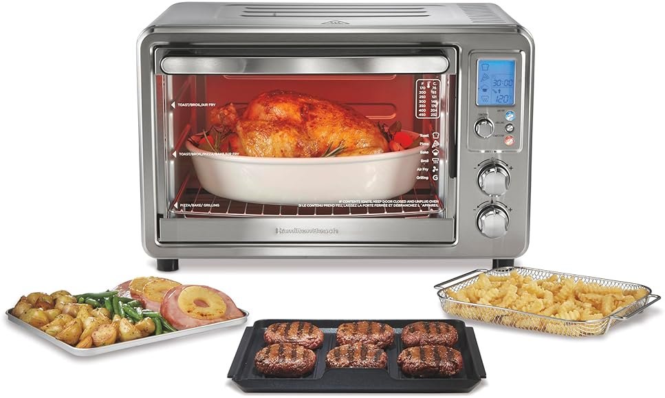 Hamilton Beach 6-in-1 Sure Crisp Air Fryer Toaster Oven Combo & Electric Indoor Grill, 450 F Searing Temp, Bake, Broil, Toast and Pizza Function, .88 cu. ft., 6 Slice Capacity, Stainless Steel (31395) - Product Image
