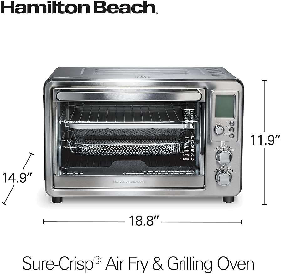 Hamilton Beach 6-in-1 Sure Crisp Air Fryer Toaster Oven Combo & Electric Indoor Grill, 450 F Searing Temp, Bake, Broil, Toast and Pizza Function, .88 cu. ft., 6 Slice Capacity, Stainless Steel (31395) - Image 2