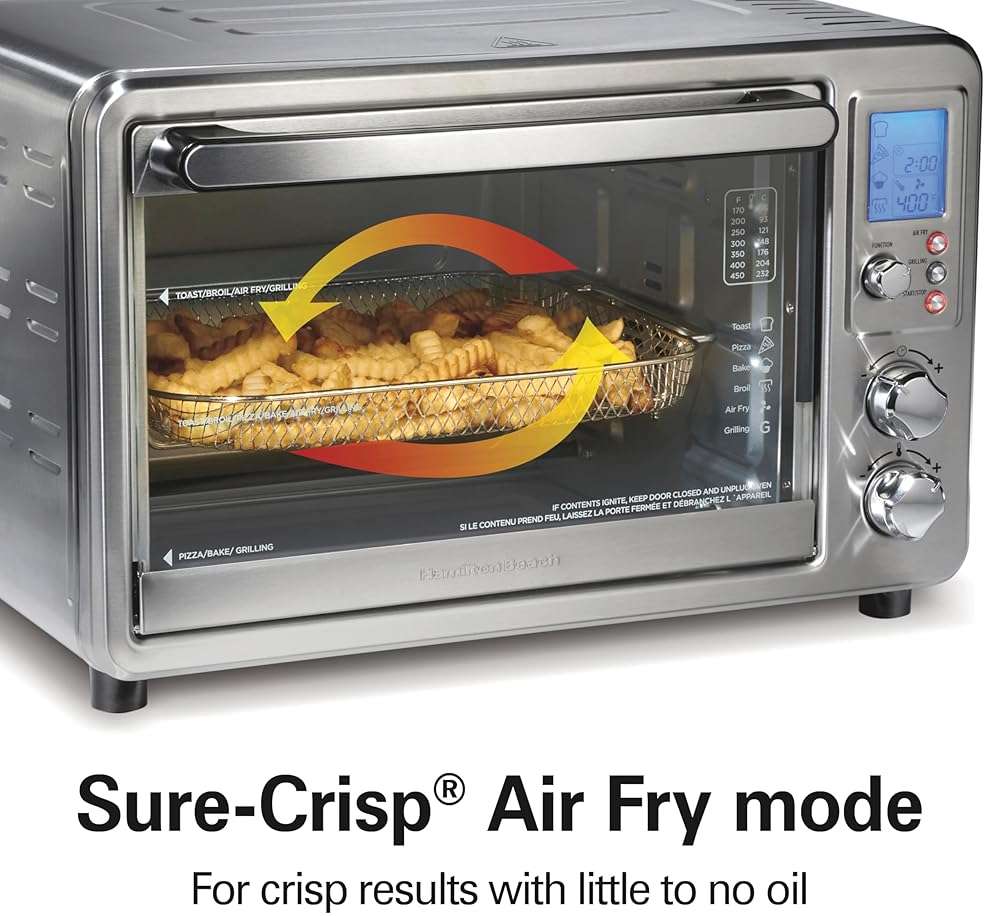 Hamilton Beach 6-in-1 Sure Crisp Air Fryer Toaster Oven Combo & Electric Indoor Grill, 450 F Searing Temp, Bake, Broil, Toast and Pizza Function, .88 cu. ft., 6 Slice Capacity, Stainless Steel (31395) - Image 5