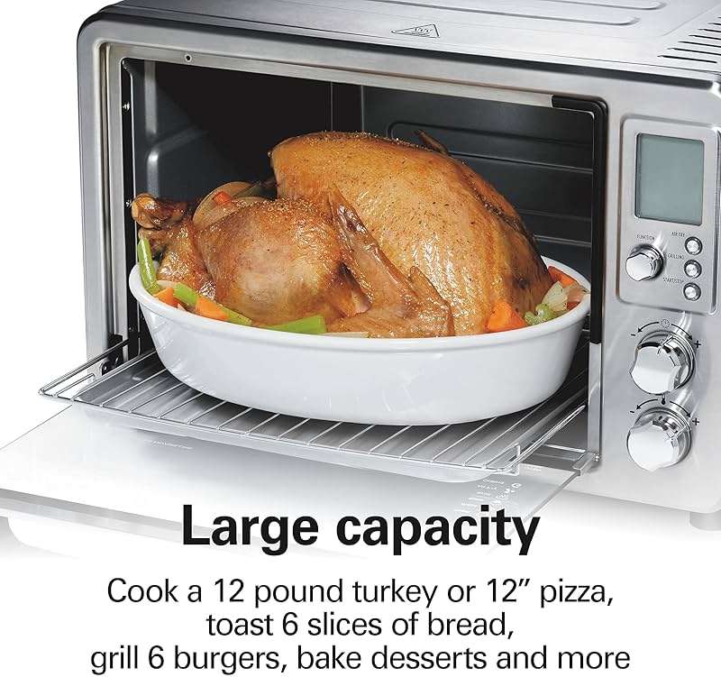 Hamilton Beach 6-in-1 Sure Crisp Air Fryer Toaster Oven Combo & Electric Indoor Grill, 450 F Searing Temp, Bake, Broil, Toast and Pizza Function, .88 cu. ft., 6 Slice Capacity, Stainless Steel (31395) - Image 6