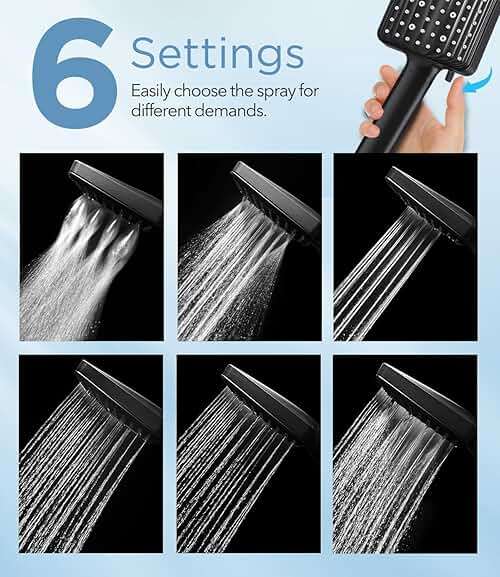 MakeFit Filtered Shower Head Black - 6 Modes High Pressure Handheld Shower Head with Filter Mineral Beads, Detachable Handheld Showerhead Set with Stainless Steel Hose and Shower Arm Bracket - Image 4