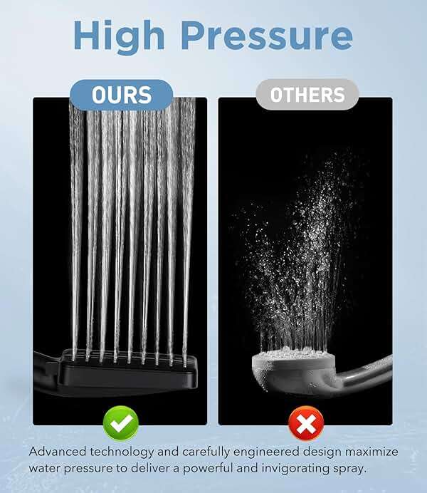 MakeFit Filtered Shower Head Black - 6 Modes High Pressure Handheld Shower Head with Filter Mineral Beads, Detachable Handheld Showerhead Set with Stainless Steel Hose and Shower Arm Bracket - Image 6