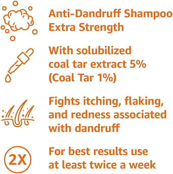 Amazon Basics Therapeutic Plus Coal Tar Anti-Dandruff Shampoo Extra Strength 1%, for Seborrheic Dermatitis, Psoriasis, Itching and Flaking Scalp, 6 Fl Oz, Pack of 1 - Image 3