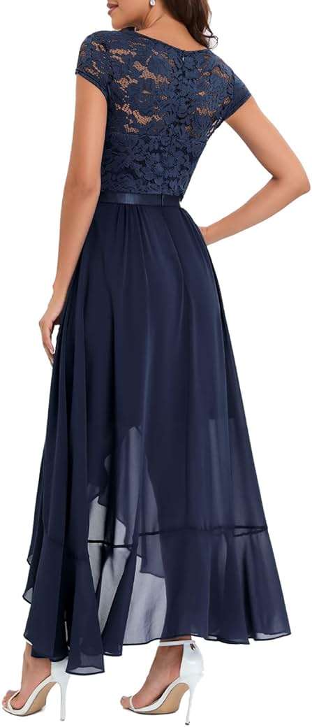 Bbonlinedress Women's V-Neck Dress for Women Wedding Guest Hi-Lo Floral Lace Prom Cocktail Party Formal Bridesmaid Dress - Image 2