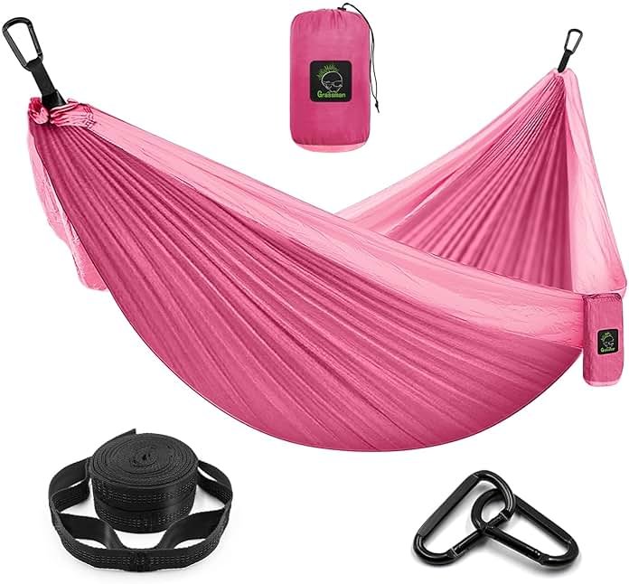 Grassman Camping Hammock Double & Single Portable Hammock with Tree Straps, Lightweight Nylon Parachute Hammocks Camping Accessories Gear for Indoor Outdoor Backpacking, Travel, Hiking, Beach - Product Image