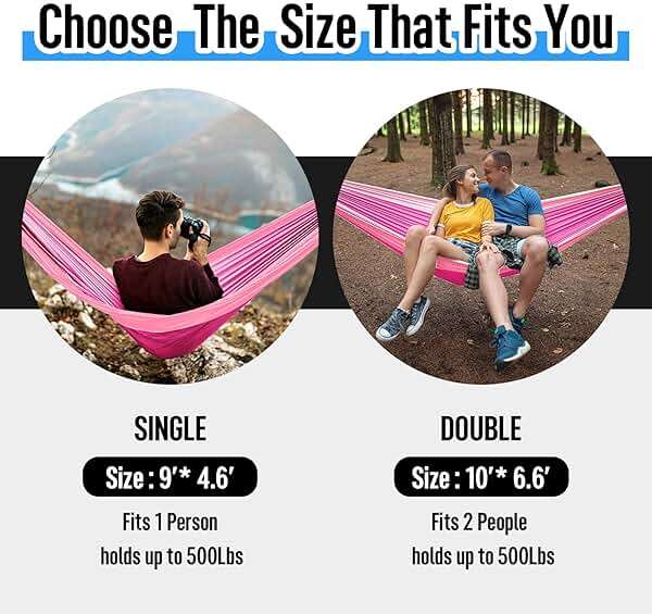Grassman Camping Hammock Double & Single Portable Hammock with Tree Straps, Lightweight Nylon Parachute Hammocks Camping Accessories Gear for Indoor Outdoor Backpacking, Travel, Hiking, Beach - Image 2