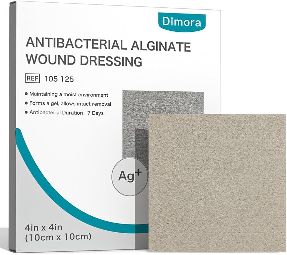 Dimora Upgrade Silver Calcium Alginate Wound Dressing -Silver-Infused Alginate Non Stick Gauze, Highly Absorbent Sterile Bandage Pads,4'' x 4'' Patches 5 Packs - Product Image