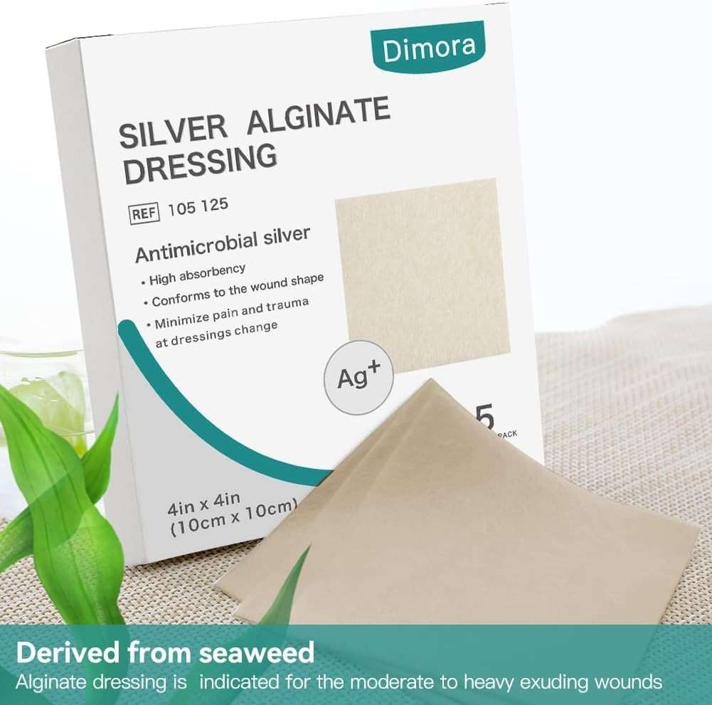 Dimora Upgrade Silver Calcium Alginate Wound Dressing -Silver-Infused Alginate Non Stick Gauze, Highly Absorbent Sterile Bandage Pads,4'' x 4'' Patches 5 Packs - Image 2