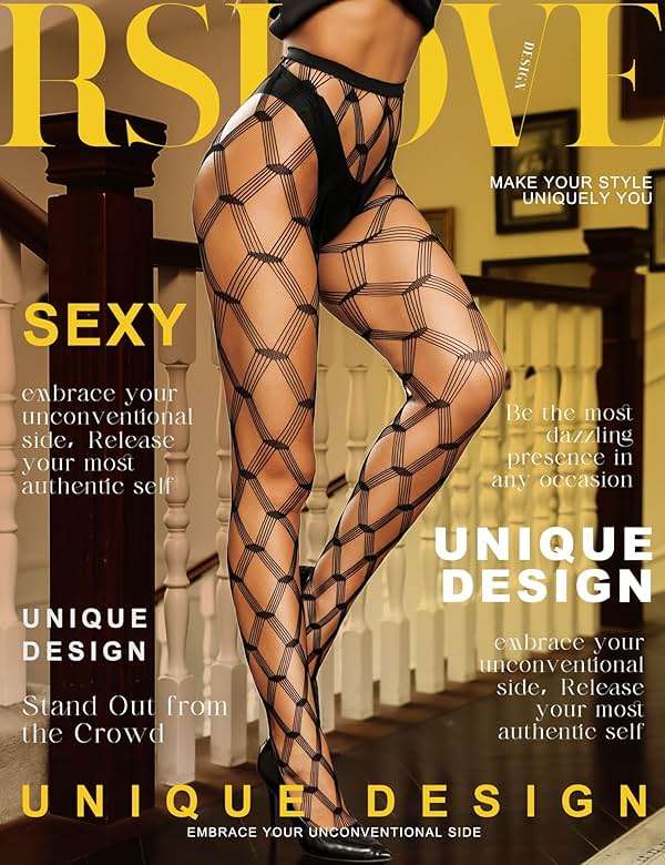 RSLOVE Sexy High Waist Tights Fishnet Stockings for Womens Patterned Thigh High Suspenders Pantyhose One Size - Image 2