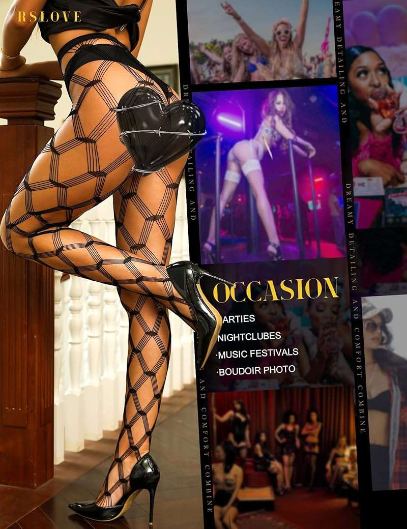 RSLOVE Sexy High Waist Tights Fishnet Stockings for Womens Patterned Thigh High Suspenders Pantyhose One Size - Image 5