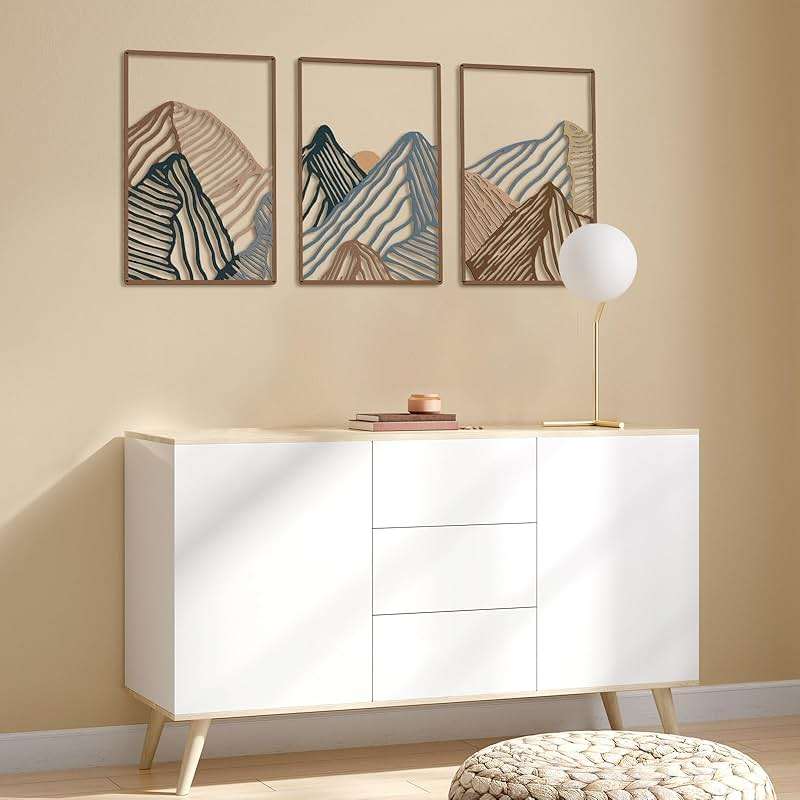 Peryiter 3 Pcs Metal Wall Art Decor Landscape Mountain Wall Hanging Decor for Living Room Abstract Minimalist Modern Mountain Line Pictures Bathroom Office Home Gifts Indoor(Vibrant Colors) - Image 4