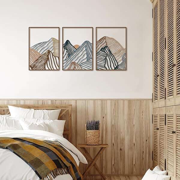 Peryiter 3 Pcs Metal Wall Art Decor Landscape Mountain Wall Hanging Decor for Living Room Abstract Minimalist Modern Mountain Line Pictures Bathroom Office Home Gifts Indoor(Vibrant Colors) - Image 5