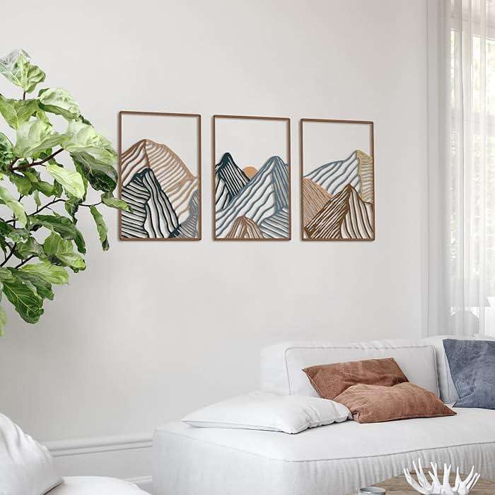 Peryiter 3 Pcs Metal Wall Art Decor Landscape Mountain Wall Hanging Decor for Living Room Abstract Minimalist Modern Mountain Line Pictures Bathroom Office Home Gifts Indoor(Vibrant Colors) - Image 6
