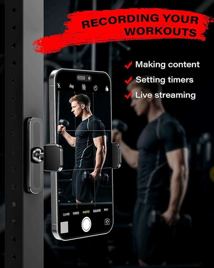APPS2Car Magnetic Phone Holder for Gym, Alloy Base and Joint for Strong Hold, 360° Adjustable, Compatible with 4.7-6.5 Inch iPhone & Android Phones, Secure Workout Equipment Accessory for Men Women - Image 3