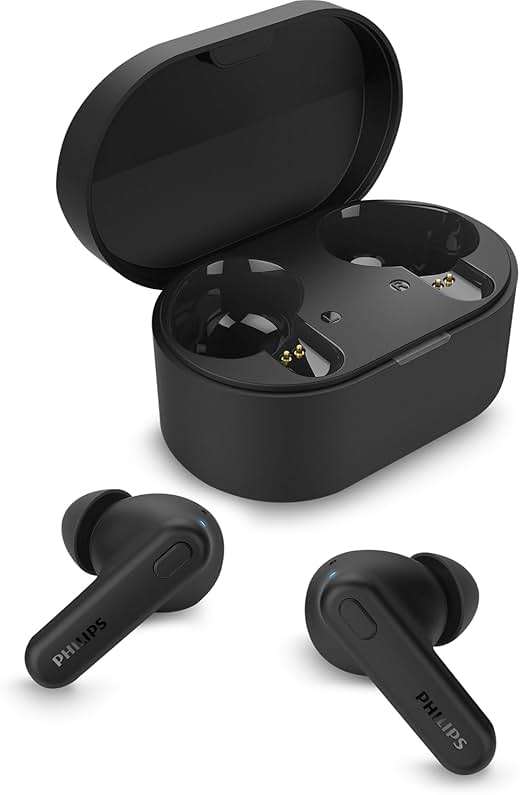 Philips TAT1108 Wireless Earbuds,True Wireless Headphones,Powerful Bass with 6 mm Driver,Clear Call with AI Mic,15-Hour Battery Life,Bluetooth v5.3,IPX4 Rating,Ergonomic Design for Comfort,Black - Image 1