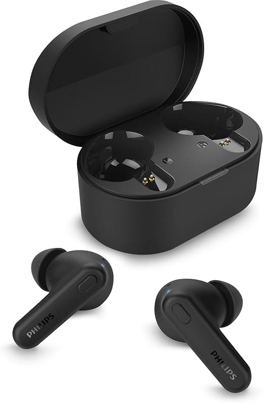 Philips TAT1108 Wireless Earbuds,True Wireless Headphones,Powerful Bass with 6 mm Driver,Clear Call with AI Mic,15-Hour Battery Life,Bluetooth v5.3,IPX4 Rating,Ergonomic Design for Comfort,Black - Product Image