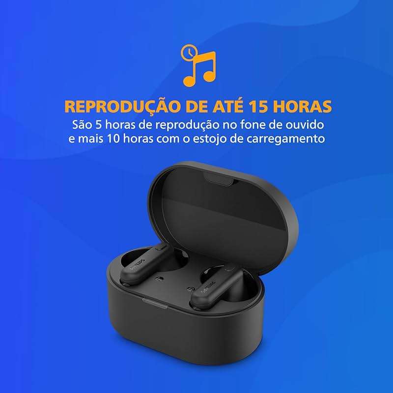 Philips TAT1108 Wireless Earbuds,True Wireless Headphones,Powerful Bass with 6 mm Driver,Clear Call with AI Mic,15-Hour Battery Life,Bluetooth v5.3,IPX4 Rating,Ergonomic Design for Comfort,Black - Image 2