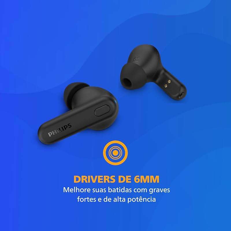 Philips TAT1108 Wireless Earbuds,True Wireless Headphones,Powerful Bass with 6 mm Driver,Clear Call with AI Mic,15-Hour Battery Life,Bluetooth v5.3,IPX4 Rating,Ergonomic Design for Comfort,Black - Image 4