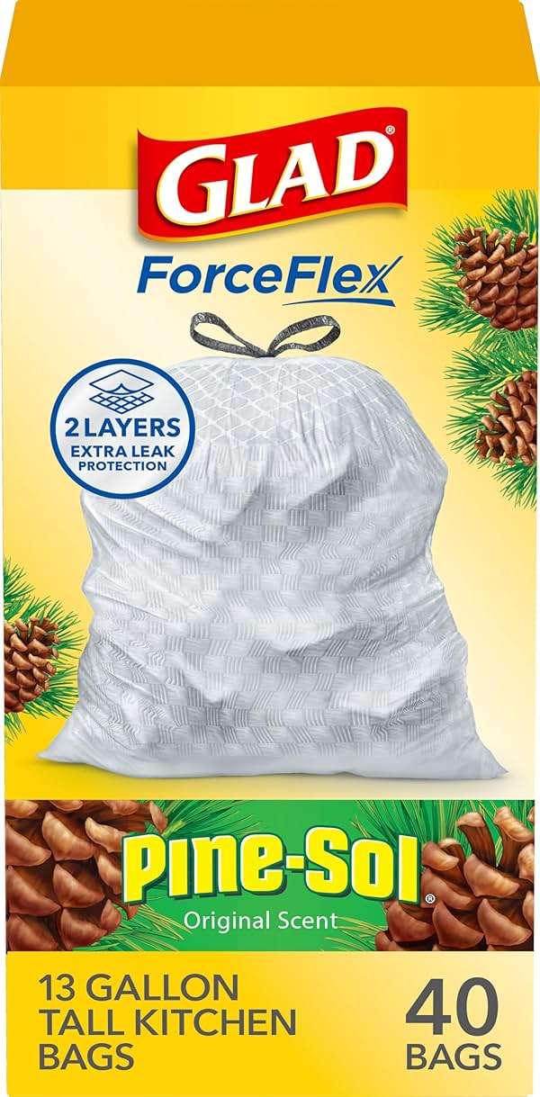 Glad ForceFlex Tall Kitchen Trash Bags, 13 Gallon, Pine-Sol Original, 40 Count (Package May Vary) - Image 1