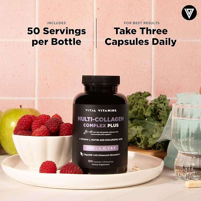 Vital Vitamins Multi Collagen Complex Plus - with Biotin, Hyaluronic Acid, Vitamin C - Type I, II, III, V, X - for Women & Men - Hair, Skin, Nails Beauty Complex - 150 Capsules - Image 7