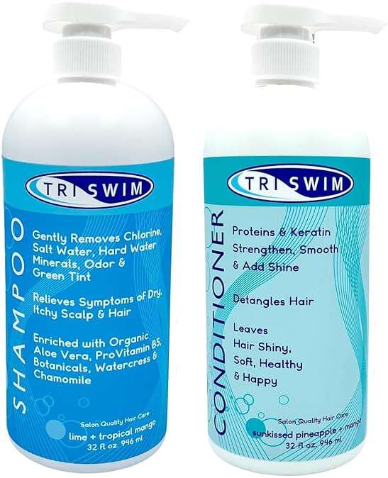 TRISWIM Hair Care Bundle | Swim Shampoo and Conditioner 32 Fl Oz Each | Professional Chlorine Removal Formula | Vegan, Paraben-Free with Aloe Vera & Proteins | Pump Dispensers - Image 1