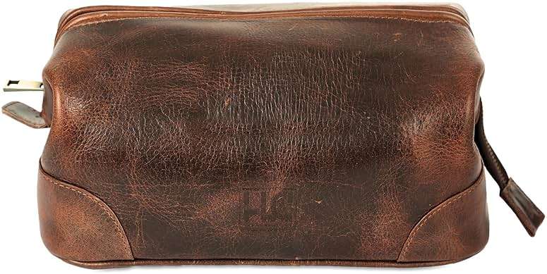 HLC Leather Toiletry Bag for Men Best Gift Premium Genuine Dopp Kit Shaving Kit Organizer Travel Kit Pouch Bag 10 inch Size (Brown) - Image 6