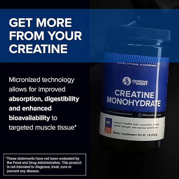 Designs for Sport Micronized Creatine Monohydrate Unflavored Powder - NSF Certified for Sport, 90 Servings, Supports Muscle Recovery, Brain Health, Pre and Post Workout Strength - Image 2