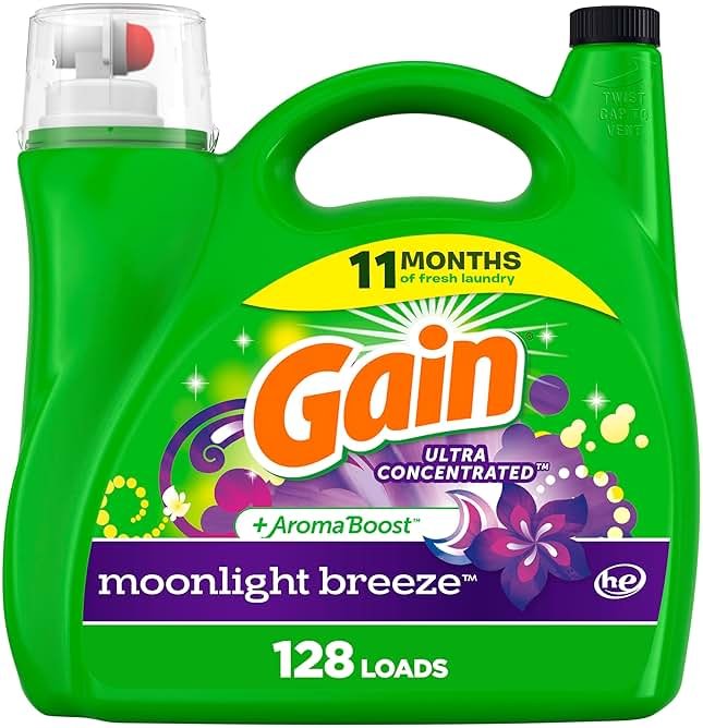 Gain + Aroma Boost Liquid Laundry Detergent, Moonlight Breeze Scent, 128 Loads, 184 fl oz, HE Compatible - Product Image