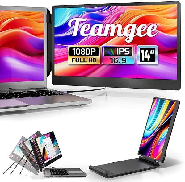 Teamgee 14” Laptop Screen Extender, S1 Dual FHD IPS Portable Monitor for 13–17” Laptops, USB-C/HDMI Plug & Play, Compatible with Windows, macOS & Android, Perfect for Hybrid Work & Travel - Image 1