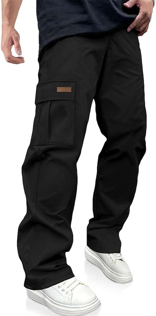 PLEPAN Men's Casual Cargo Pants Drawstring Hiking Workout Tactical Joggers Sweatpants for Men with Pockets - Image 1