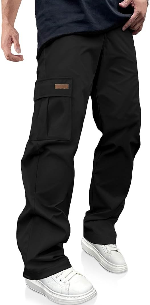 PLEPAN Men's Casual Cargo Pants Drawstring Hiking Workout Tactical Joggers Sweatpants for Men with Pockets - Product Image
