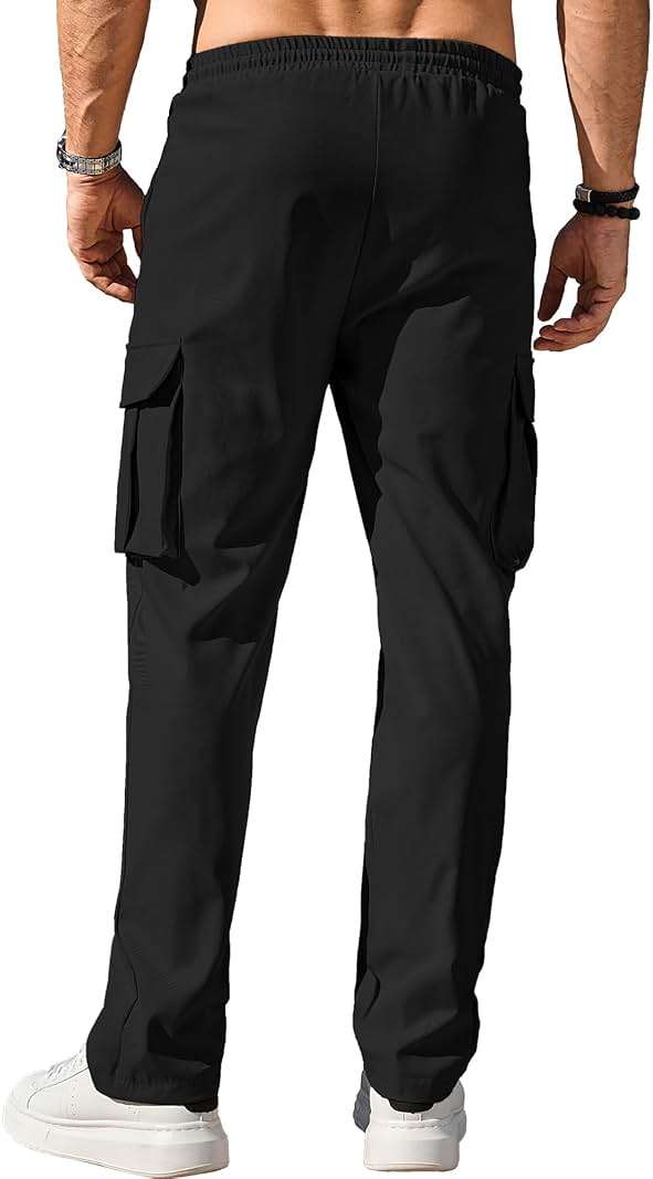 PLEPAN Men's Casual Cargo Pants Drawstring Hiking Workout Tactical Joggers Sweatpants for Men with Pockets - Image 2