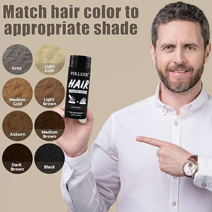 VOLLUCK Hair Fibers for Thinning Hair, Instant Coverage Hair Building Fibers for Women and men, Natural Hair Powder for Conceal Hair Loss 28 g (Dark Brown) - Image 4