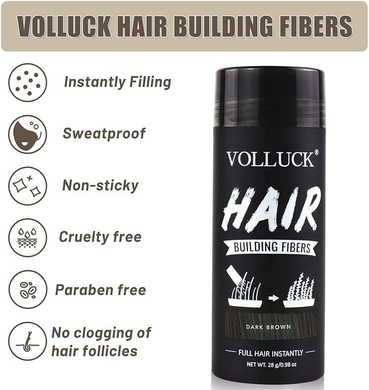 VOLLUCK Hair Fibers for Thinning Hair, Instant Coverage Hair Building Fibers for Women and men, Natural Hair Powder for Conceal Hair Loss 28 g (Dark Brown) - Image 7
