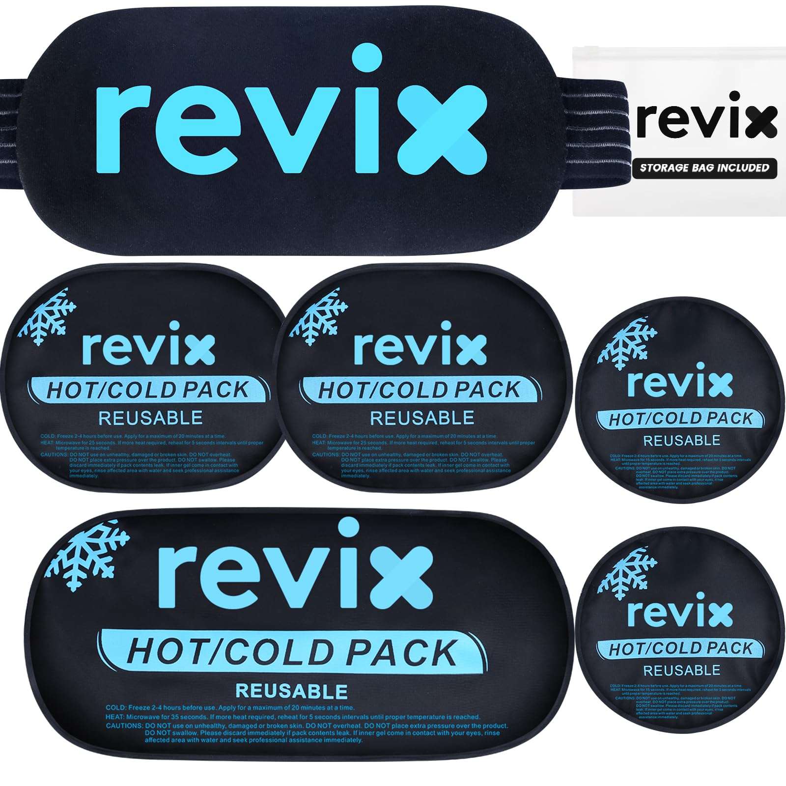 REVIX Ice Packs for Injuries Reusable, 5-Piece Set Hot and Cold Gel Ice Pack for Joints, Muscle, Post-Workout Recovery, Adjustable and Flexible Cooling Pads for Knees, Back, Arms and Neck - Image 1
