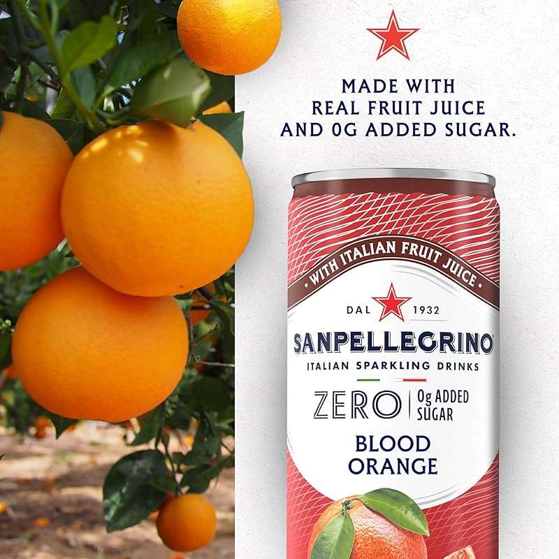 Sanpellegrino Zero Grams Added Sugar Sparkling Orange And Blood Orange Beverage, Italian Sparkling Drink, 24 Pack Of 11.15 Fl Oz Cans, San Pellegrino Italian Sparkling Drinks, Low Calorie Sparkling Fruit Beverages - Image 5