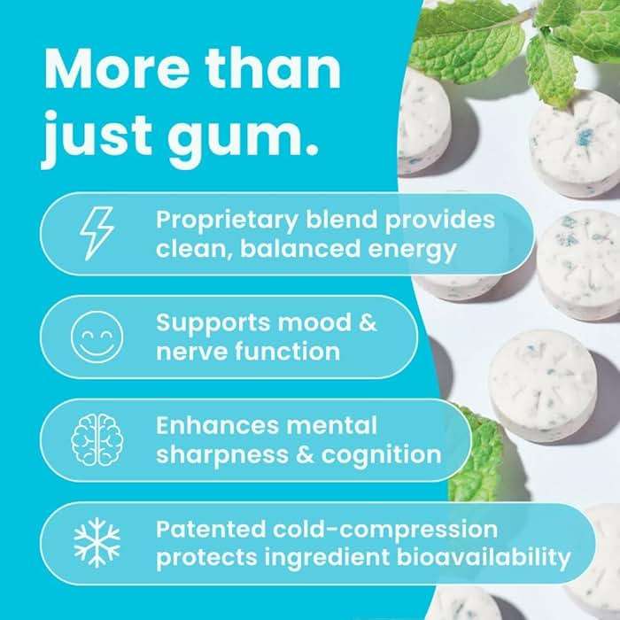 Neuro Energy & Focus Gum - Caffeine Gum with 40mg Natural Caffeine & L-Theanine - Nootropic Energy Supplement with B Vitamins - Sugar Free, Vegan - Peppermint, 90ct - Image 3