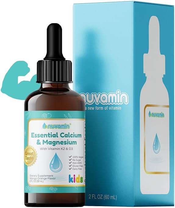 Nuvamin – Liquid Calcium & Magnesium Drops for Baby, Toddlers, Kids, & Adults, 2Fl.Oz (60ml), 30 Daily Servings. Great Taste - All Natural - Vegan - Superior Absorption - Image 1