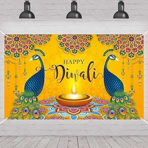 Diwali Photo Backdrop Happy Diwali Banner Deepawali Indian Festival of Lights Decorations and Supplies for Home - Product Image